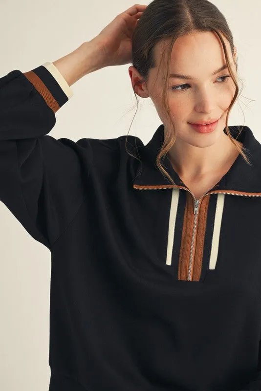 Black Contrast Trim Half Zip Sweatshirt sold by Pinkblush product image thumbnail 3