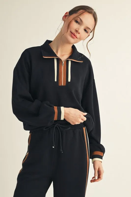 Black Contrast Trim Half Zip Sweatshirt sold by Pinkblush