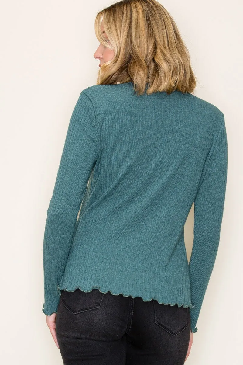 Jade Ribbed Mock Neck Ruffle Hem Long Sleeve Top sold by Pinkblush product image thumbnail 3