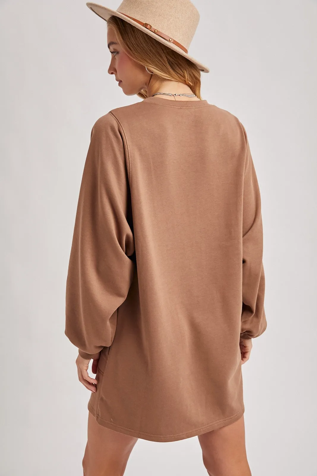 Mocha Bubble Sleeve Sweatshirt Mini Dress sold by Pinkblush product image thumbnail 3