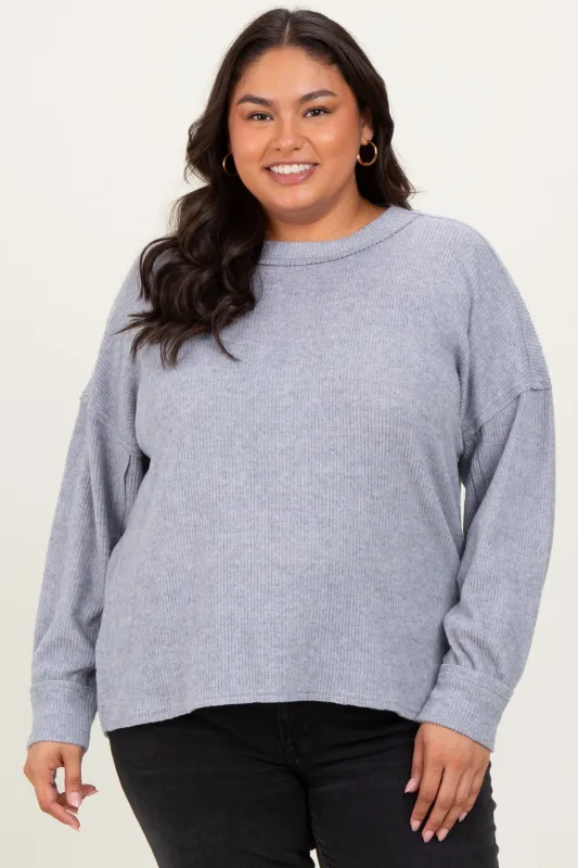 Heather Grey Brushed Ribbed Knit Plus Pullover sold by Pinkblush