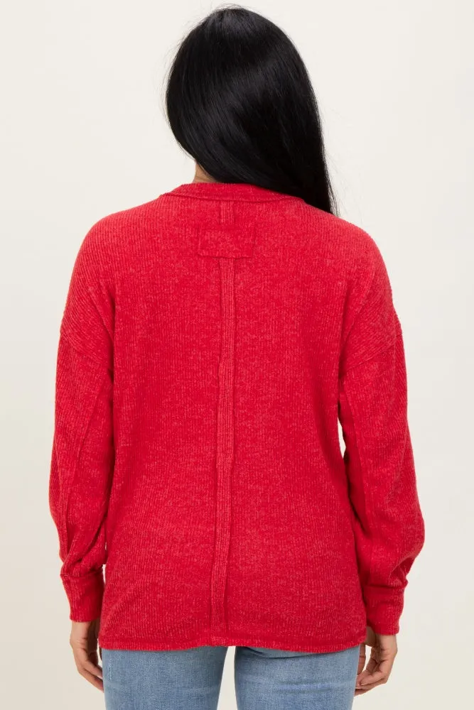 Red Brushed Ribbed Knit Pullover sold by Pinkblush product image thumbnail 4