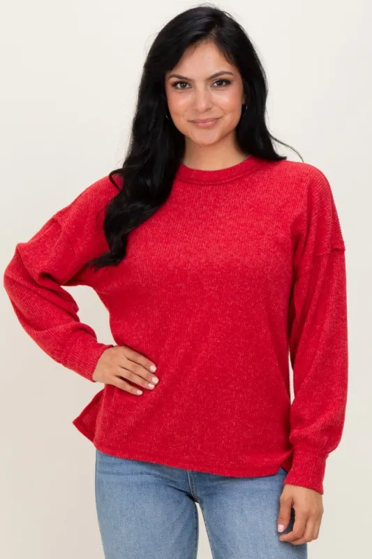 Red Brushed Ribbed Knit Pullover sold by Pinkblush