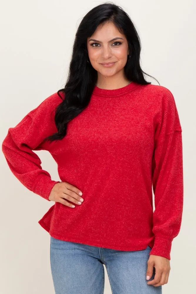 Red Brushed Ribbed Knit Pullover sold by Pinkblush