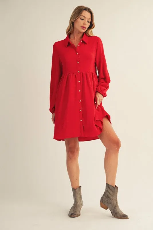 Red Tiered Back Detail Button Down Dress sold by Pinkblush product image thumbnail 3
