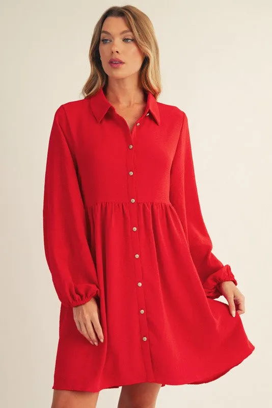Red Tiered Back Detail Button Down Dress sold by Pinkblush