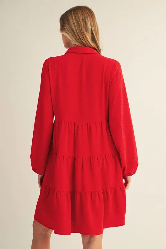Red Tiered Back Detail Button Down Dress sold by Pinkblush product image thumbnail 2