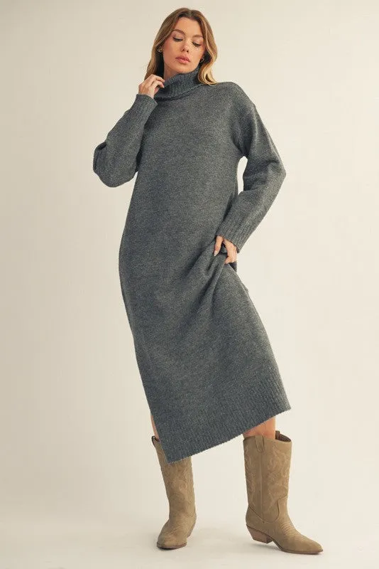 Charcoal Turtleneck Sweater Midi Dress sold by Pinkblush