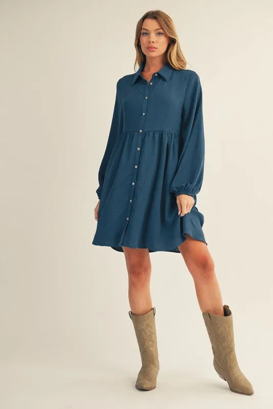 Dark Teal Tiered Back Detail Button Down Dress sold by Pinkblush product image thumbnail 4