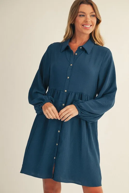 Dark Teal Tiered Back Detail Button Down Dress sold by Pinkblush product image thumbnail 2