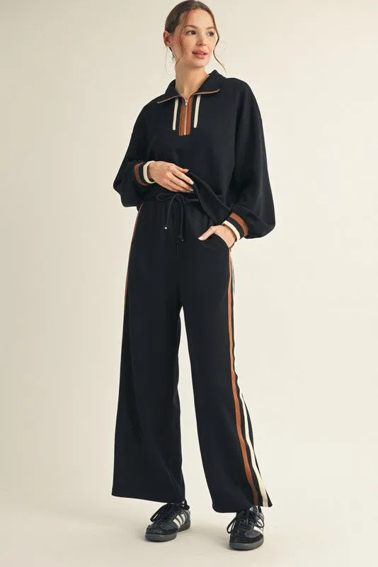Black Contrast Trim Sweatpants sold by Pinkblush
