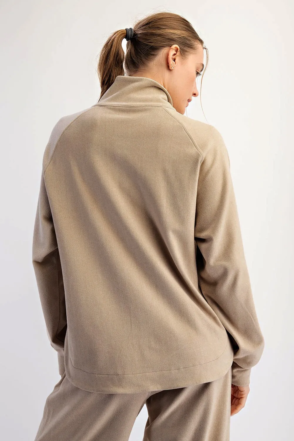 Taupe Brushed Knit Button Collar Pullover sold by Pinkblush product image thumbnail 4