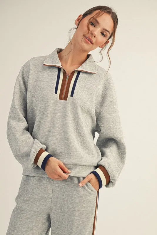 Heather Grey Contrast Trim Half Zip Sweatshirt sold by Pinkblush