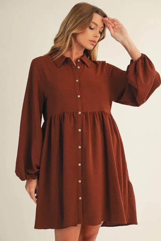 Brown Tiered Back Detail Button Down Dress sold by Pinkblush product image thumbnail 2