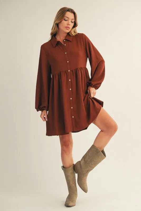 Brown Tiered Back Detail Button Down Dress sold by Pinkblush product image thumbnail 4