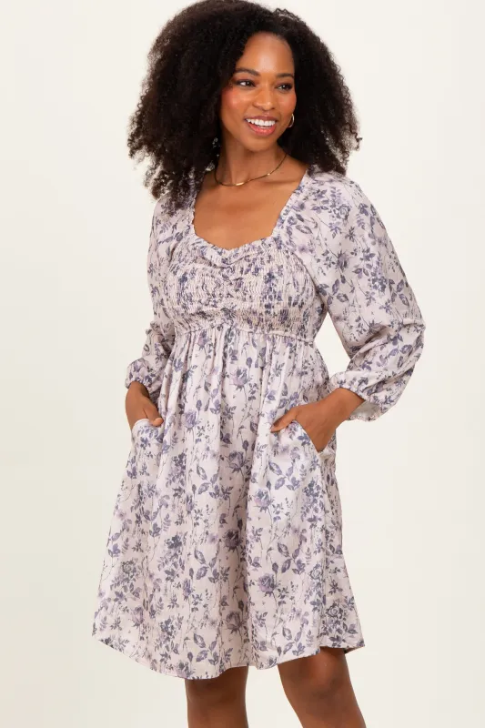 Cream Floral Sweetheart Neck Smocked Dress sold by Pinkblush