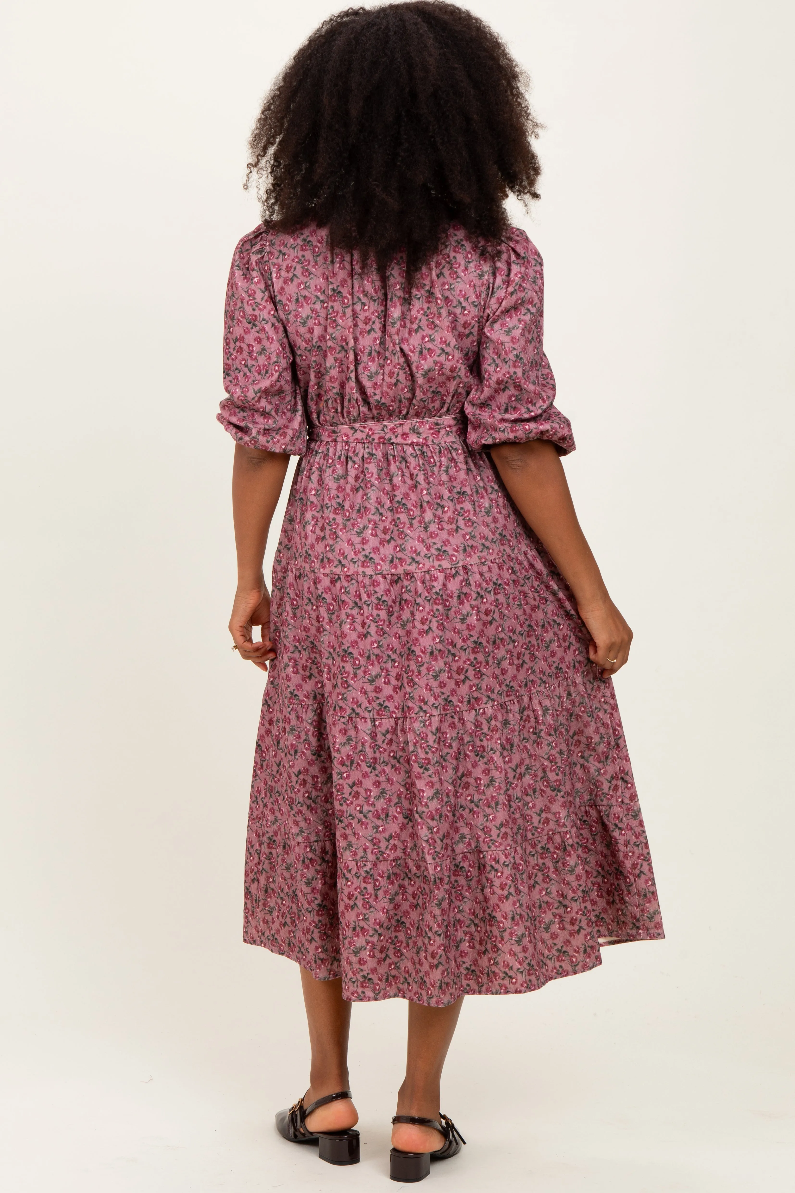 Pink Floral Button Down Front Tie Midi Dress sold by Pinkblush product image thumbnail 4