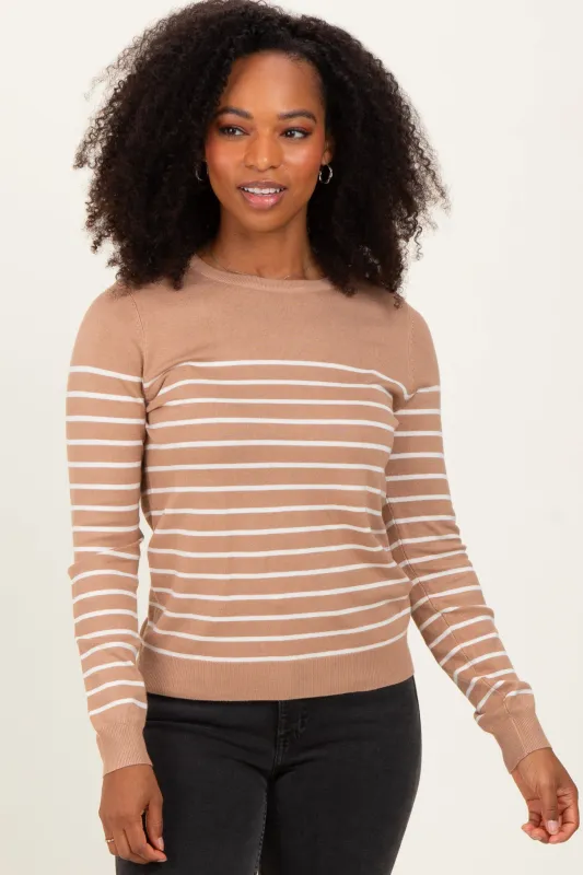 Camel Striped Knit Long Sleeve Top sold by Pinkblush