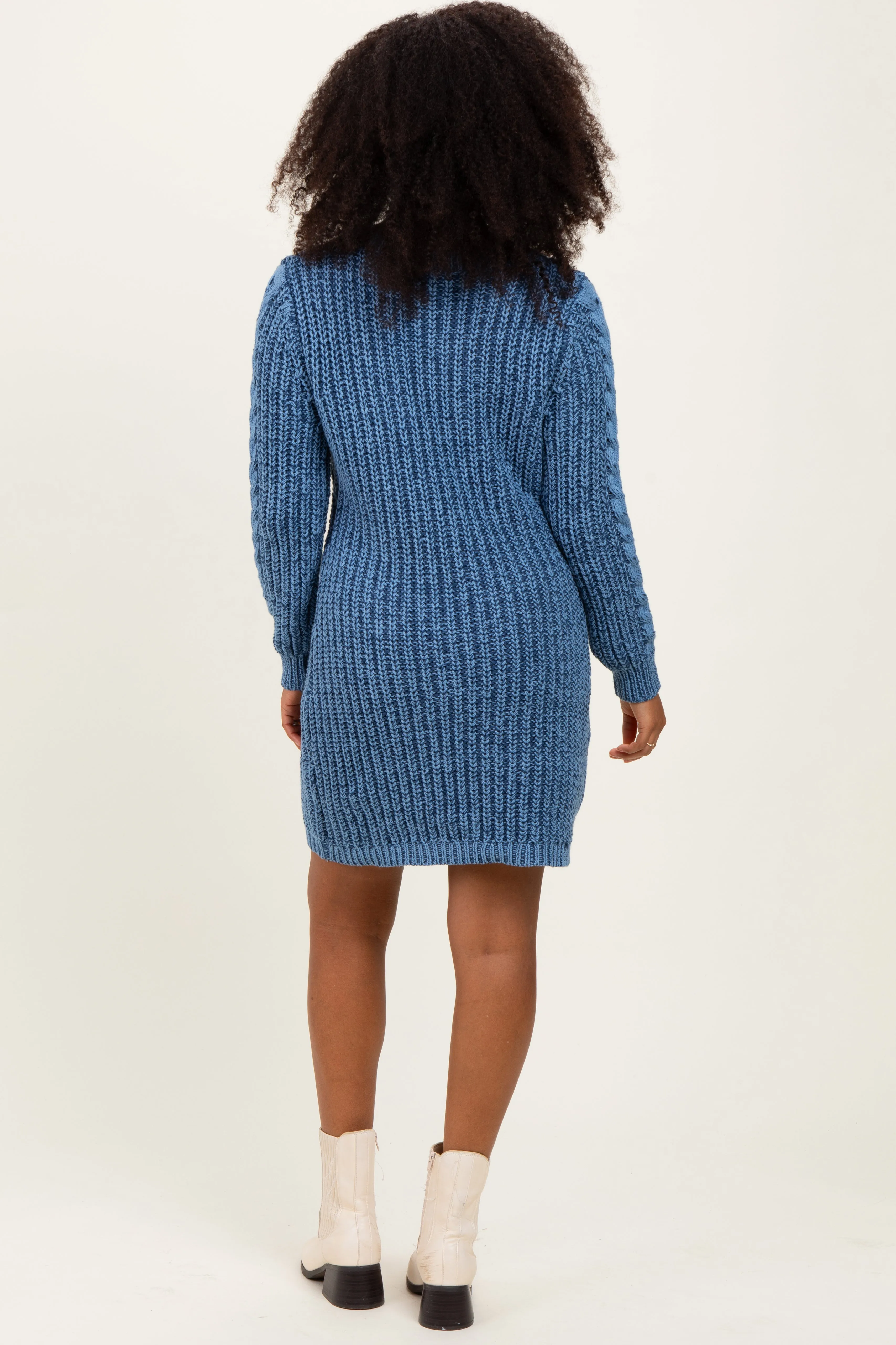 Blue Two Tone Cable Knit Mini Sweater Dress sold by Pinkblush product image thumbnail 4