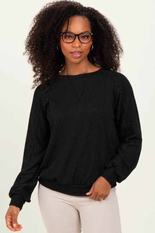 Black Textured Rib Knit Pullover sold by Pinkblush