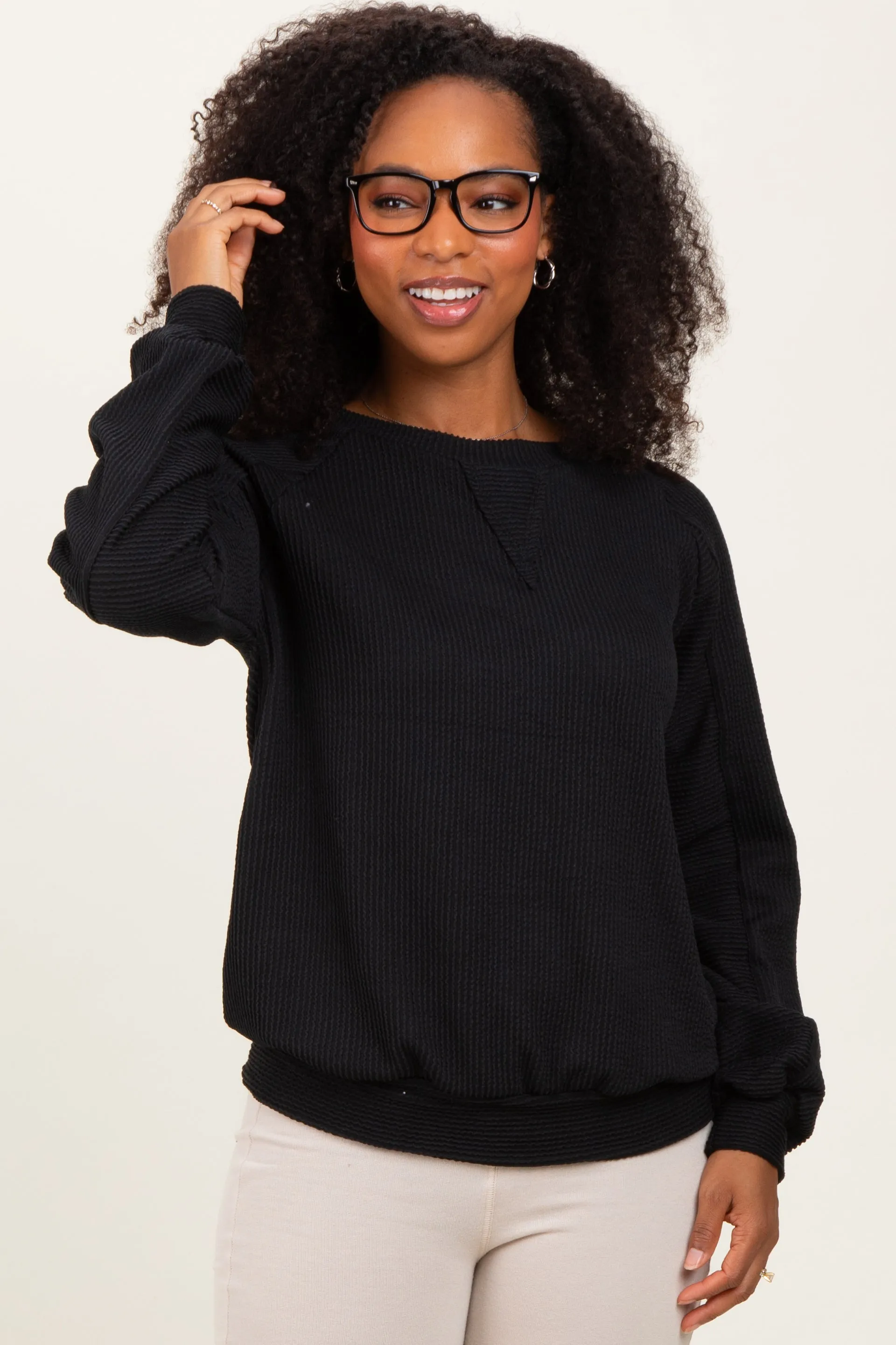 Black Textured Rib Knit Pullover sold by Pinkblush product image thumbnail 2