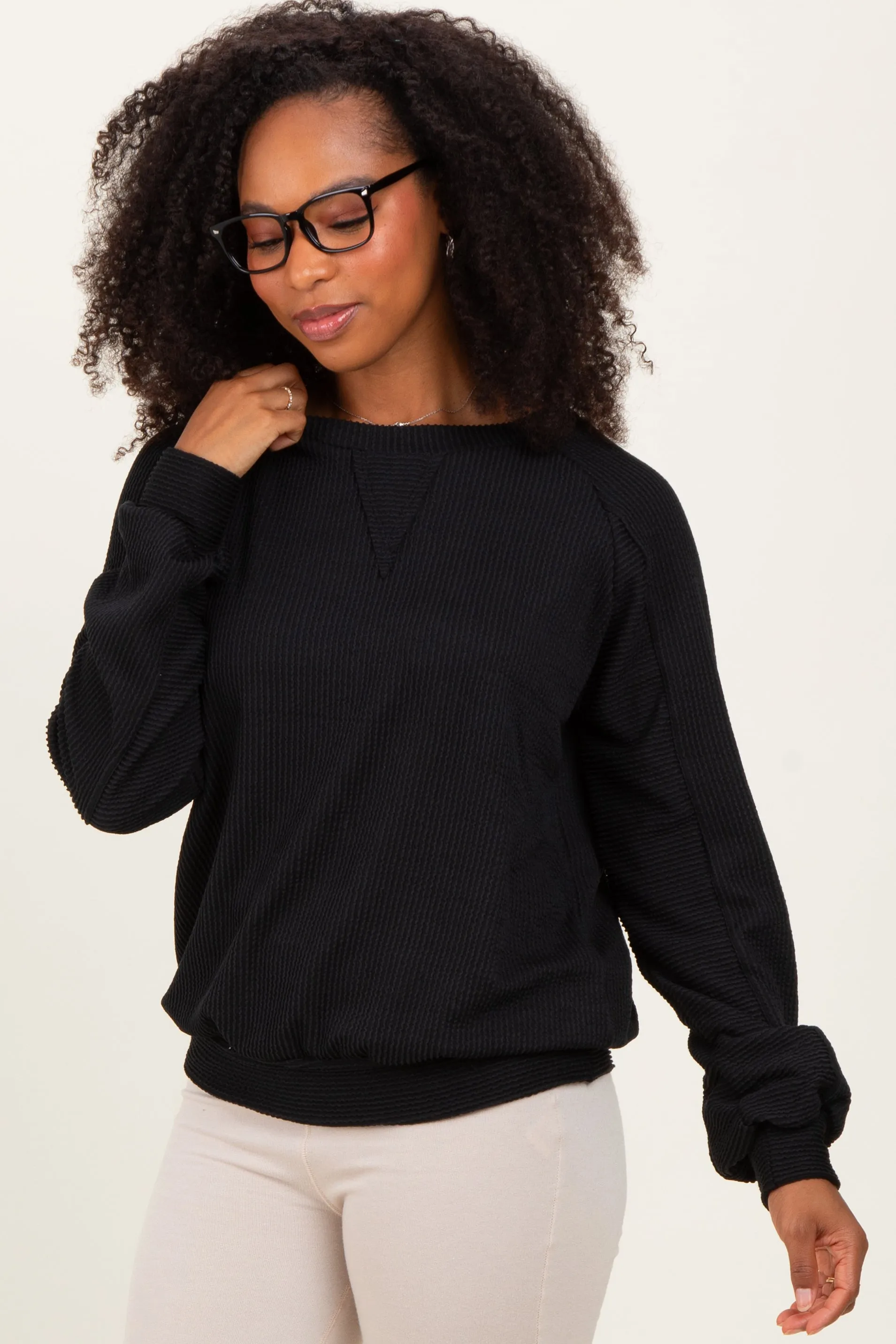 Black Textured Rib Knit Pullover sold by Pinkblush product image thumbnail 3