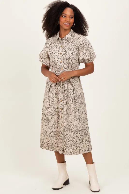 Cream Floral Button Front Waist Tie Midi Dress sold by Pinkblush