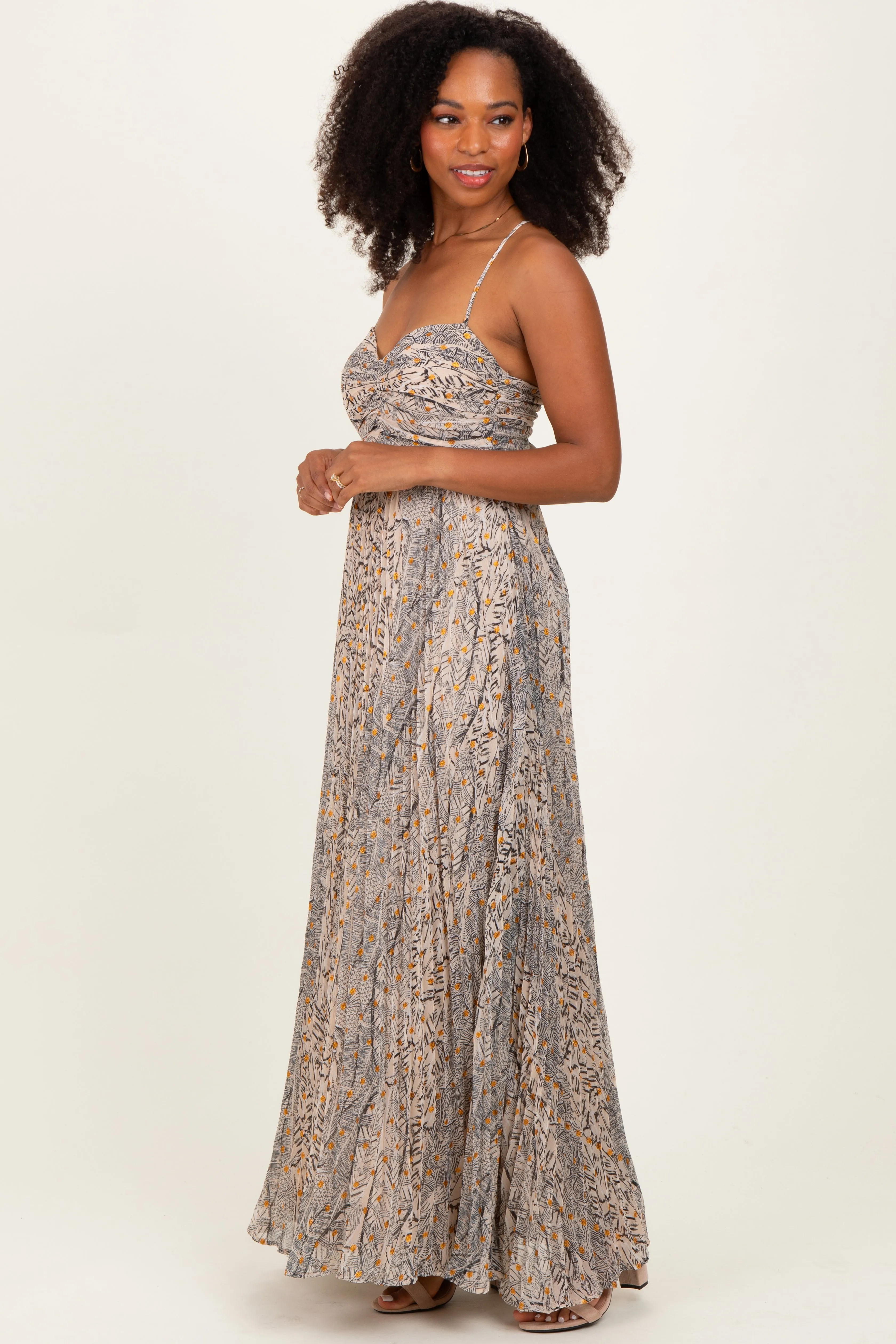 Beige Floral Cutout Tie Back Maxi Dress sold by Pinkblush product image thumbnail 3