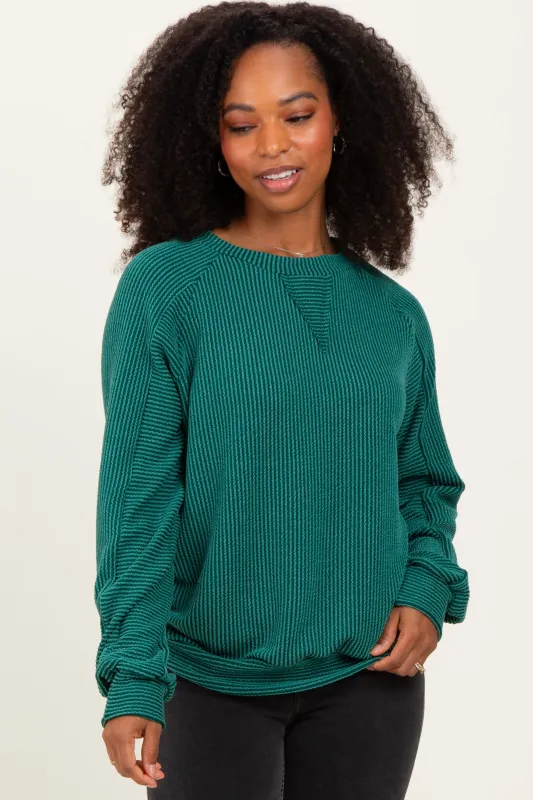 Forest Green Textured Rib Knit Pullover sold by Pinkblush