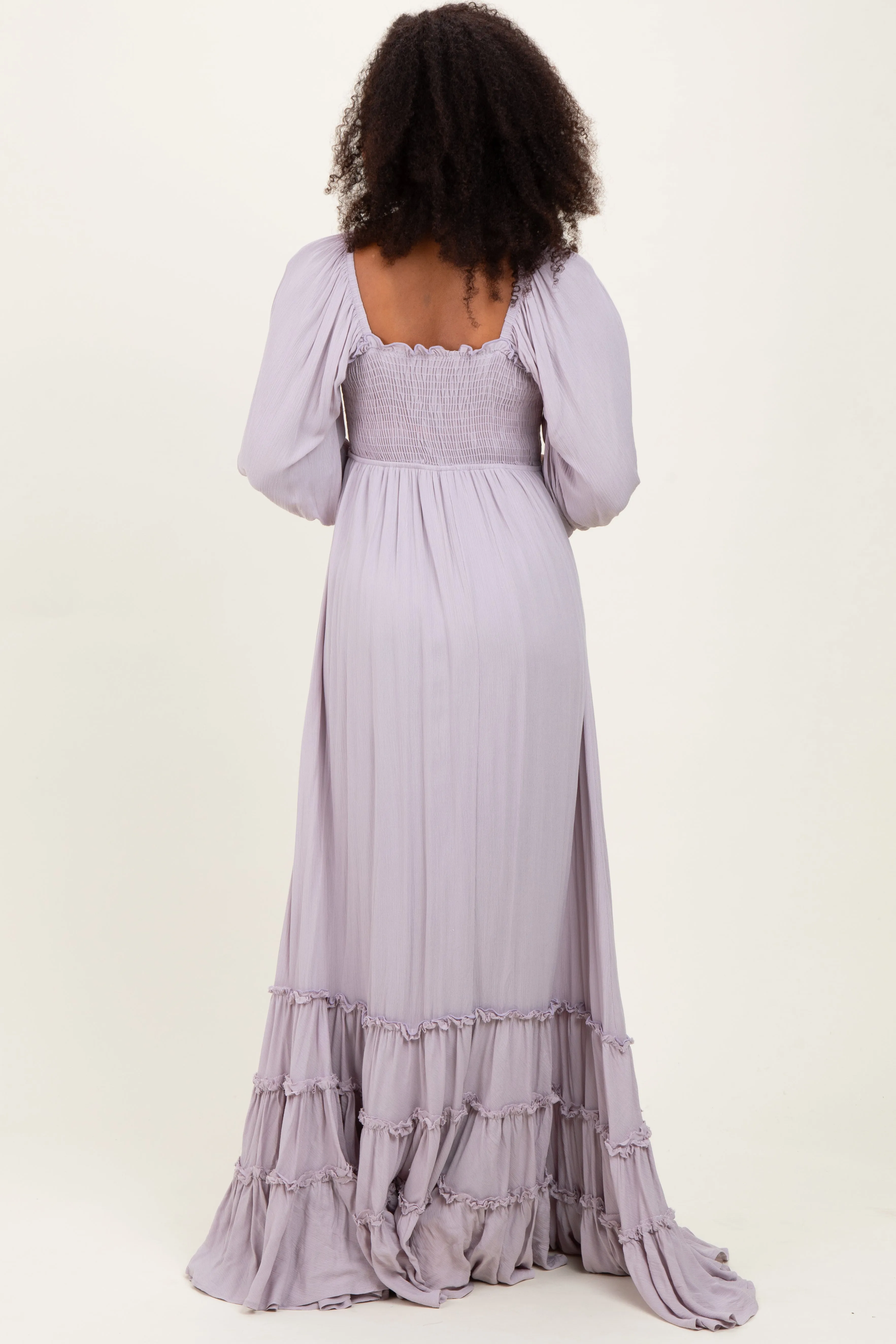 Lavender Solid 3/4 Sleeve Smocked Top Tiered Maxi Dress sold by Pinkblush product image thumbnail 4