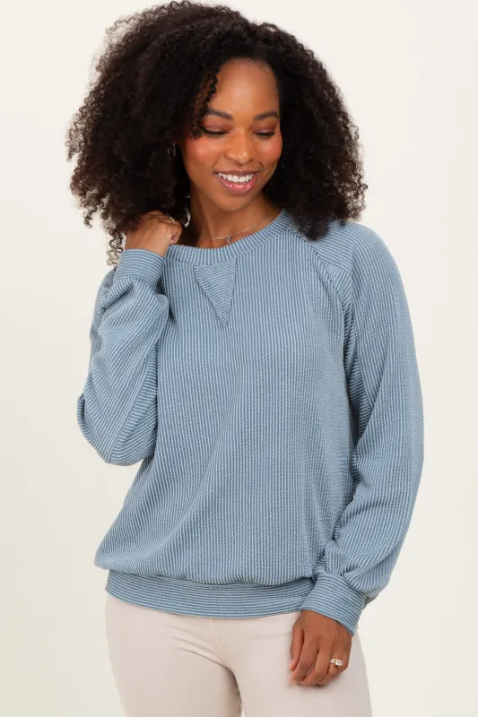Blue Textured Rib Knit Pullover sold by Pinkblush