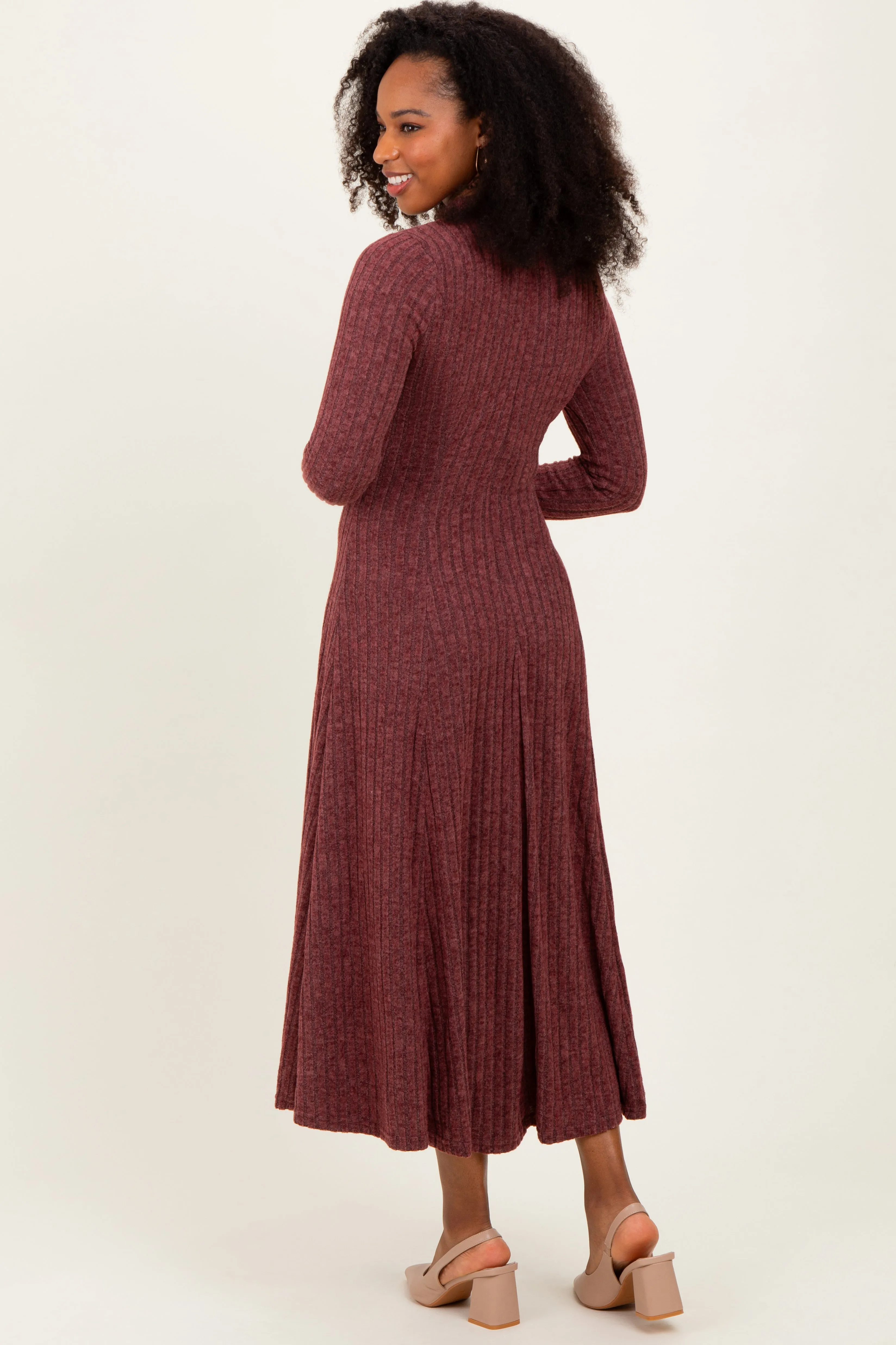 Burgundy Ribbed Mock Neck Midi Dress sold by Pinkblush product image thumbnail 3