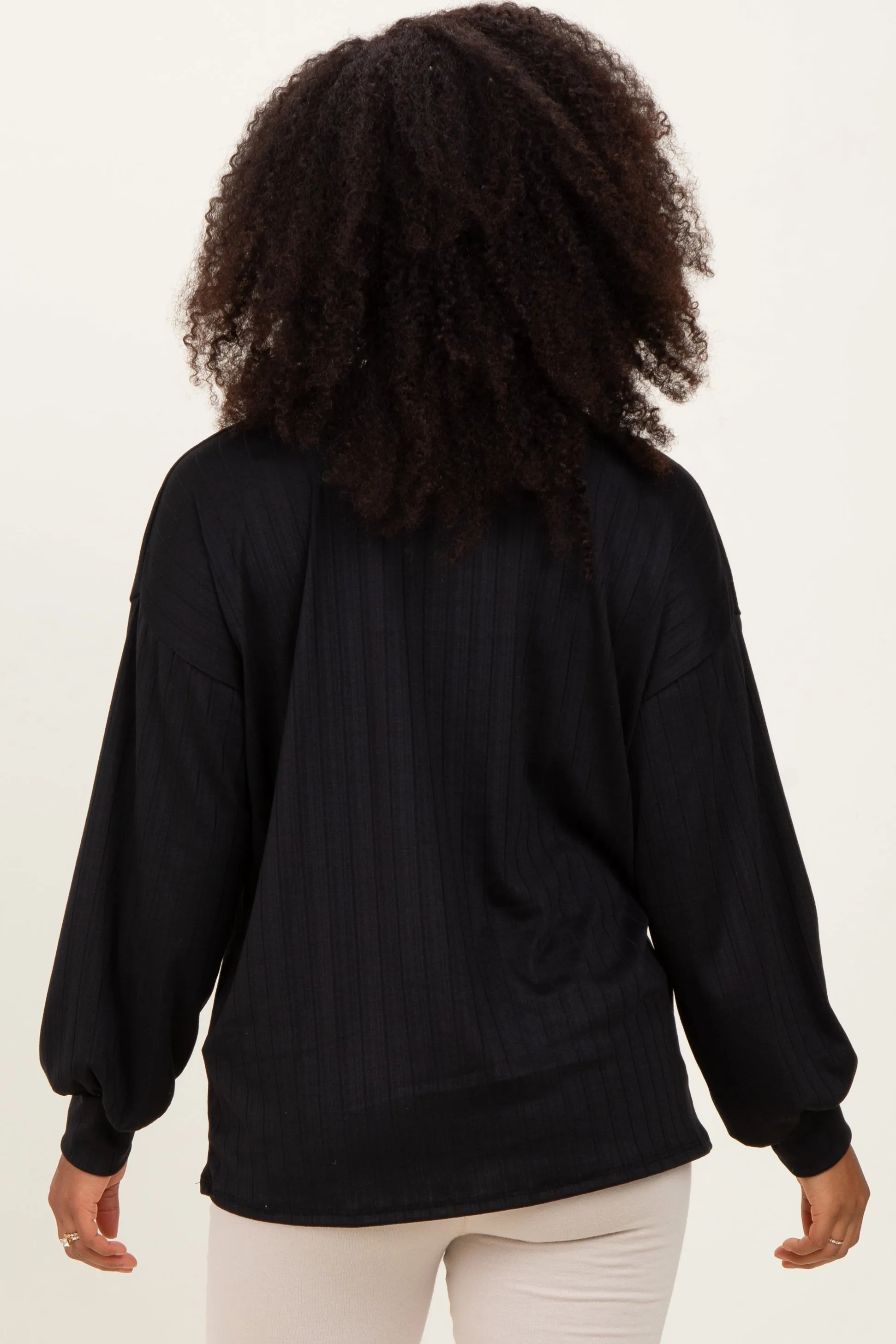 Black Ribbed Knit Bubble Sleeve Pullover Top sold by Pinkblush product image thumbnail 4