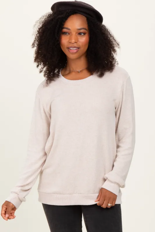 Beige V-Neck Double Layer Nursing Pullover Top sold by Pinkblush