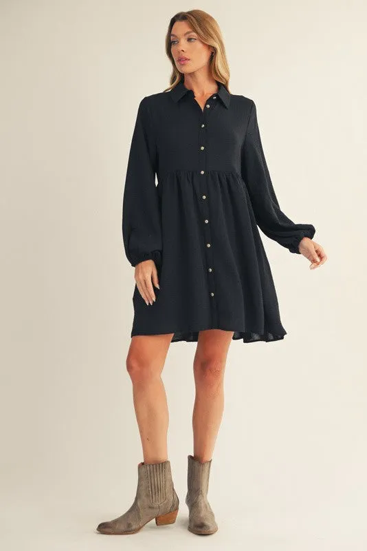 Black Tiered Back Detail Button Down Dress sold by Pinkblush product image thumbnail 2
