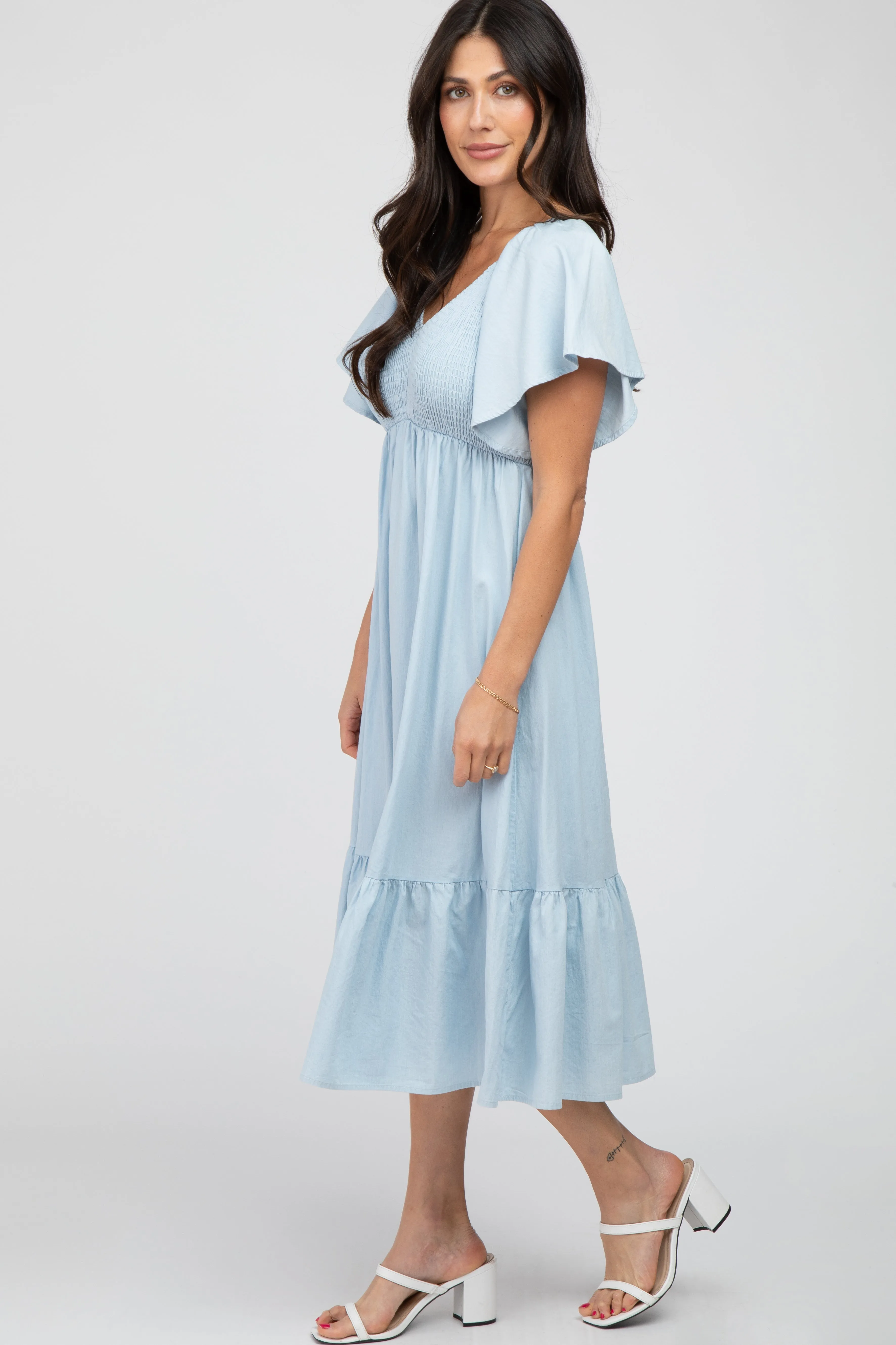 Light Blue Smocked Ruffle Hem Midi Dress sold by Pinkblush product image thumbnail 2