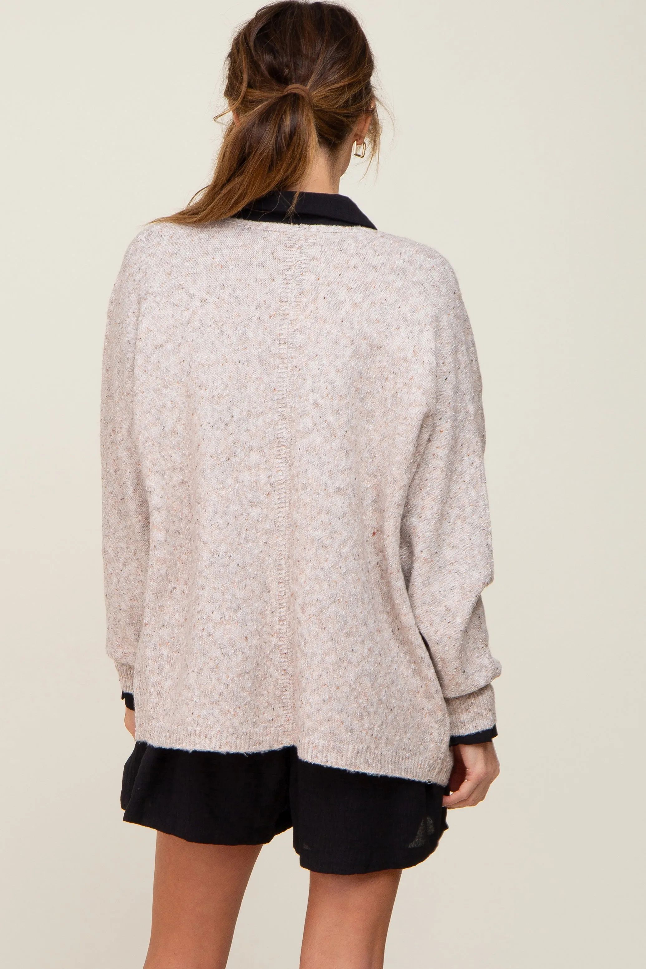 Beige Speckled Knit Open Front Cardigan sold by Pinkblush product image thumbnail 3