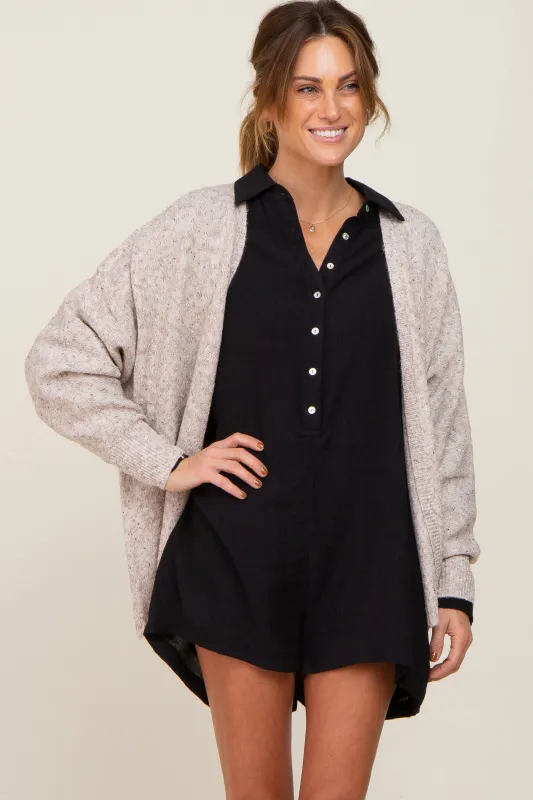 Beige Speckled Knit Open Front Cardigan sold by Pinkblush