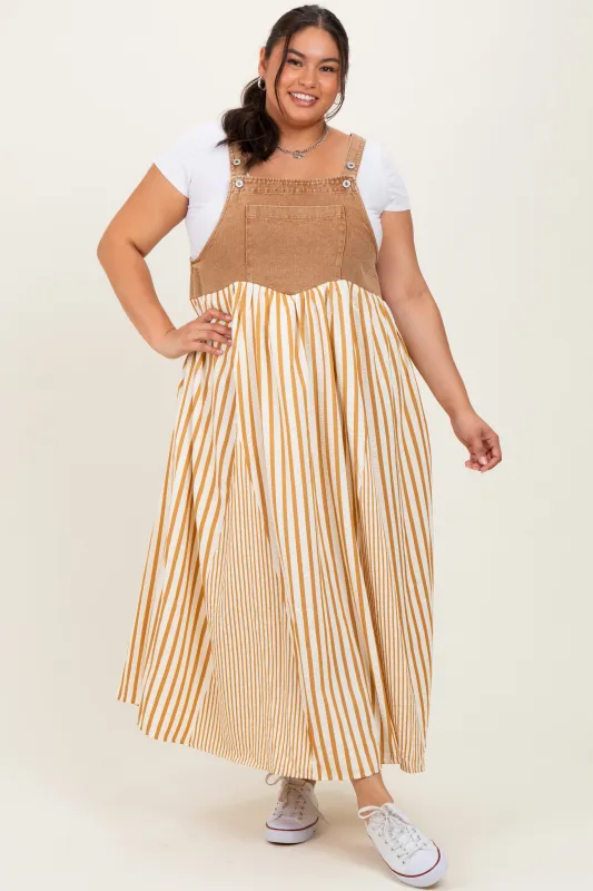 Camel Striped Colorblock Denim Contrast Plus Maxi Dress sold by Pinkblush