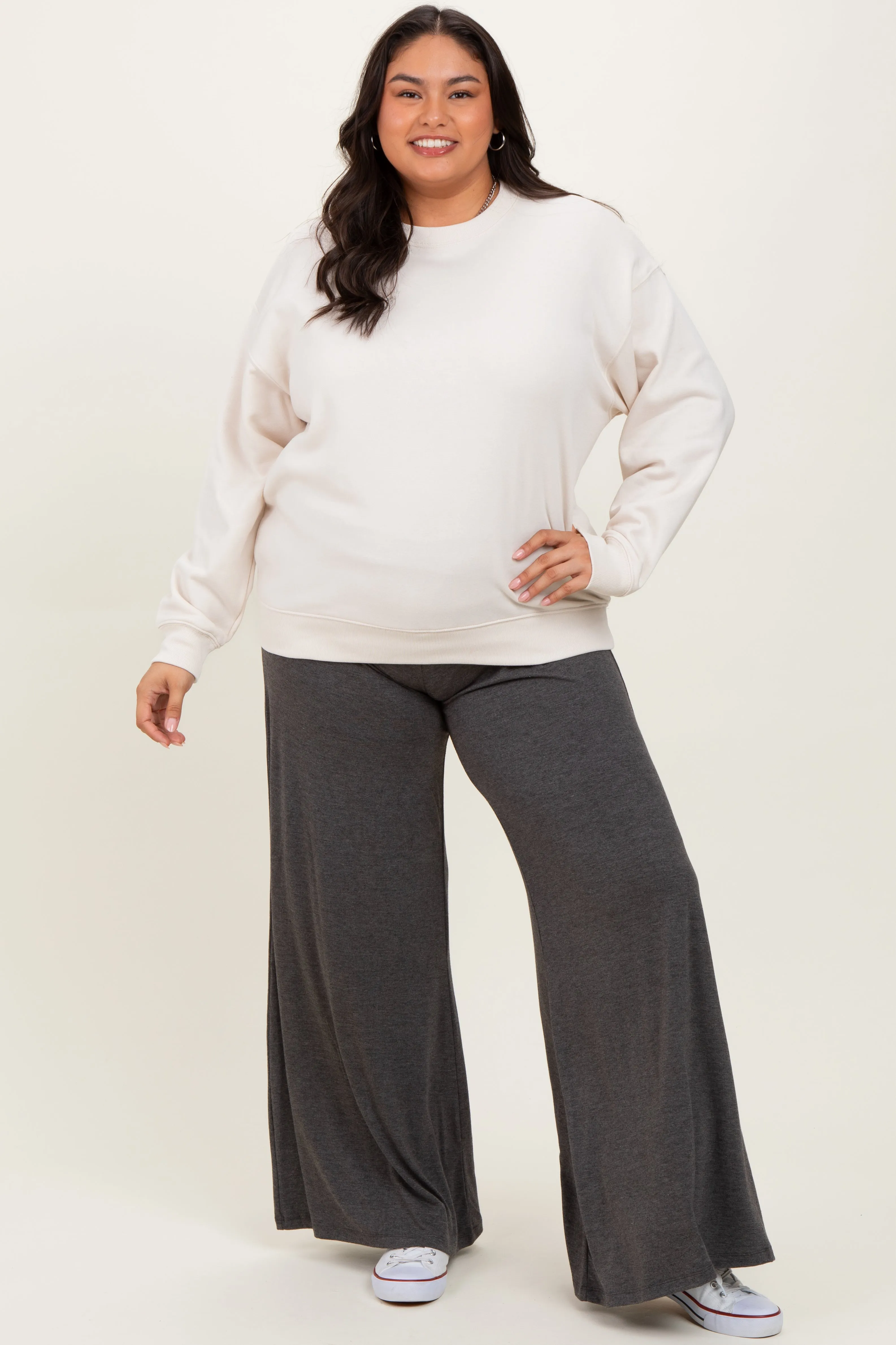 Cream Basic Fleece Crewneck Sweatshirt sold by Pinkblush product image thumbnail 2