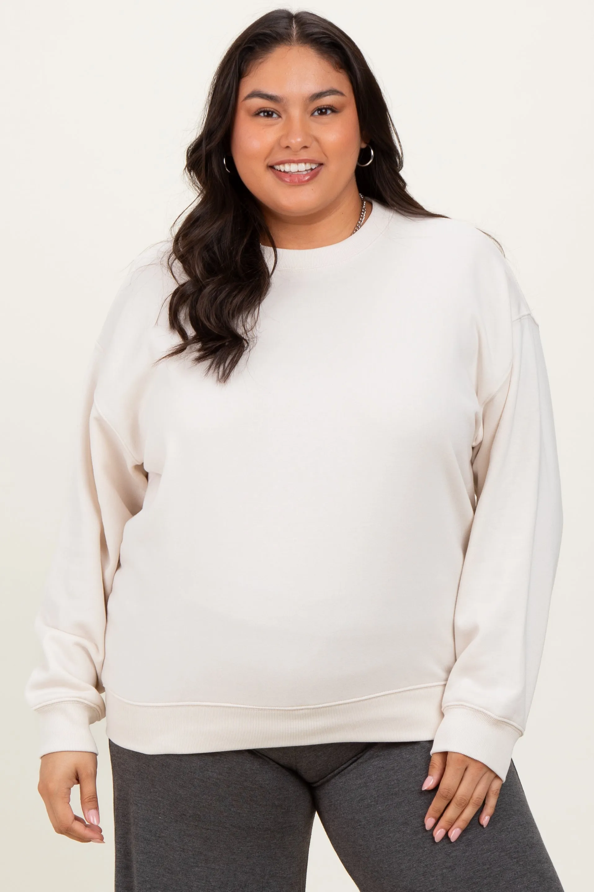 Cream Basic Fleece Crewneck Sweatshirt sold by Pinkblush