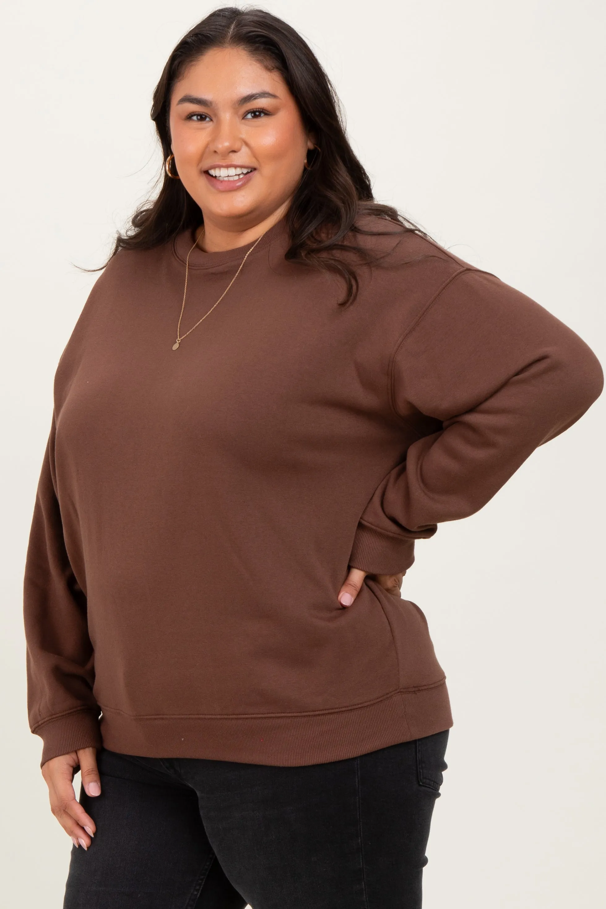 Brown Basic Fleece Crewneck Sweatshirt sold by Pinkblush product image thumbnail 3