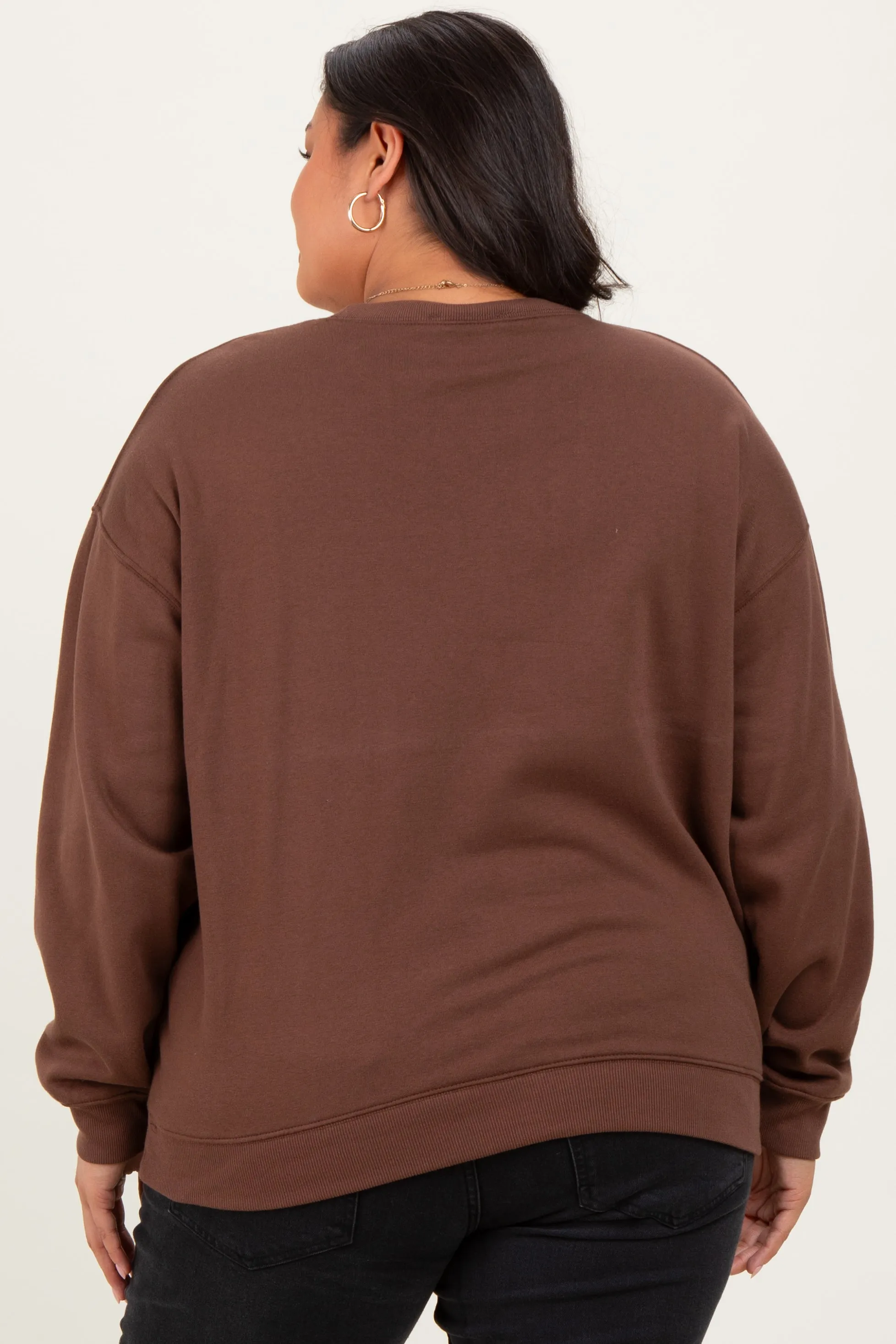 Brown Basic Fleece Crewneck Sweatshirt sold by Pinkblush product image thumbnail 4