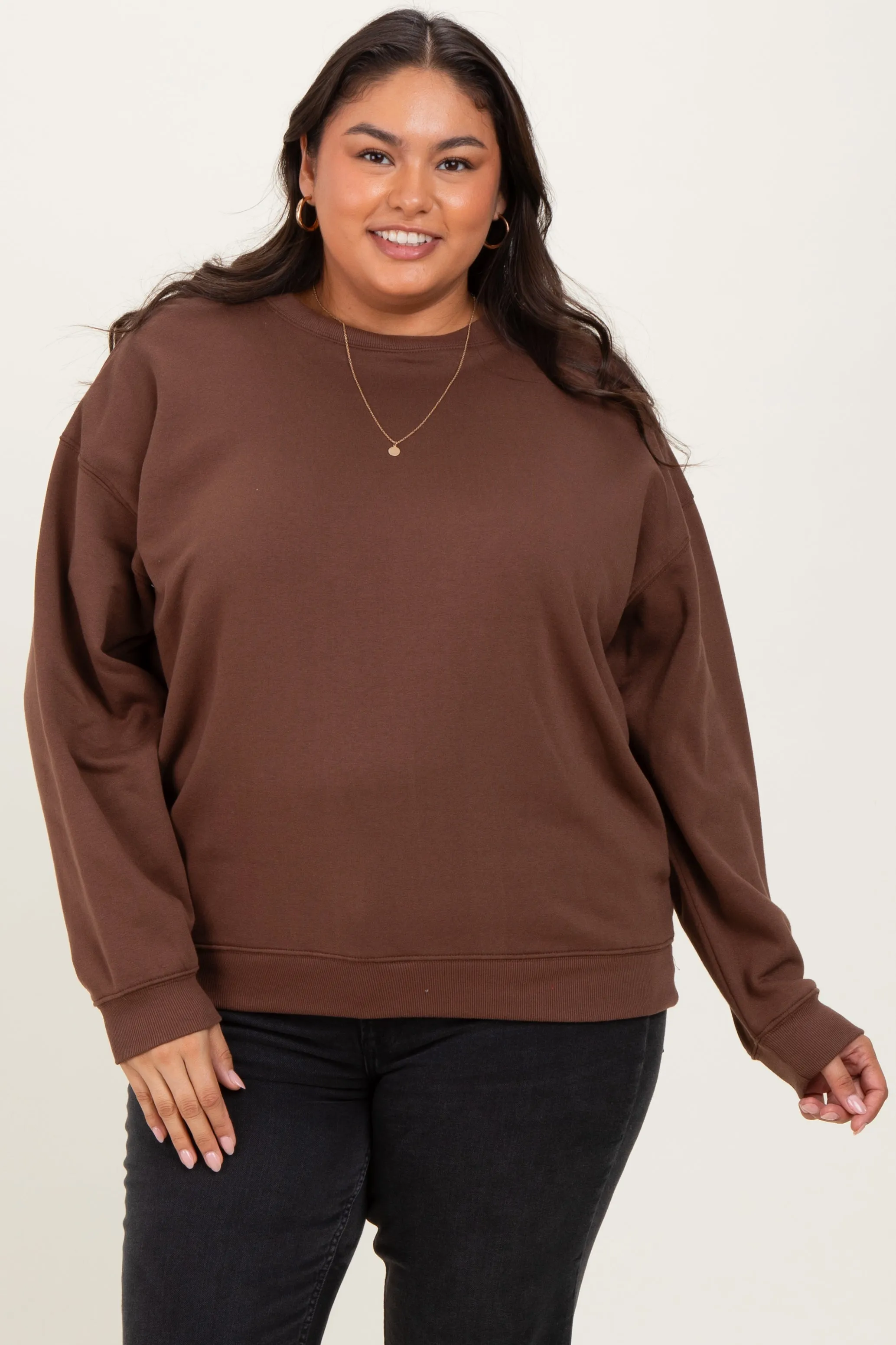 Brown Basic Fleece Crewneck Sweatshirt sold by Pinkblush