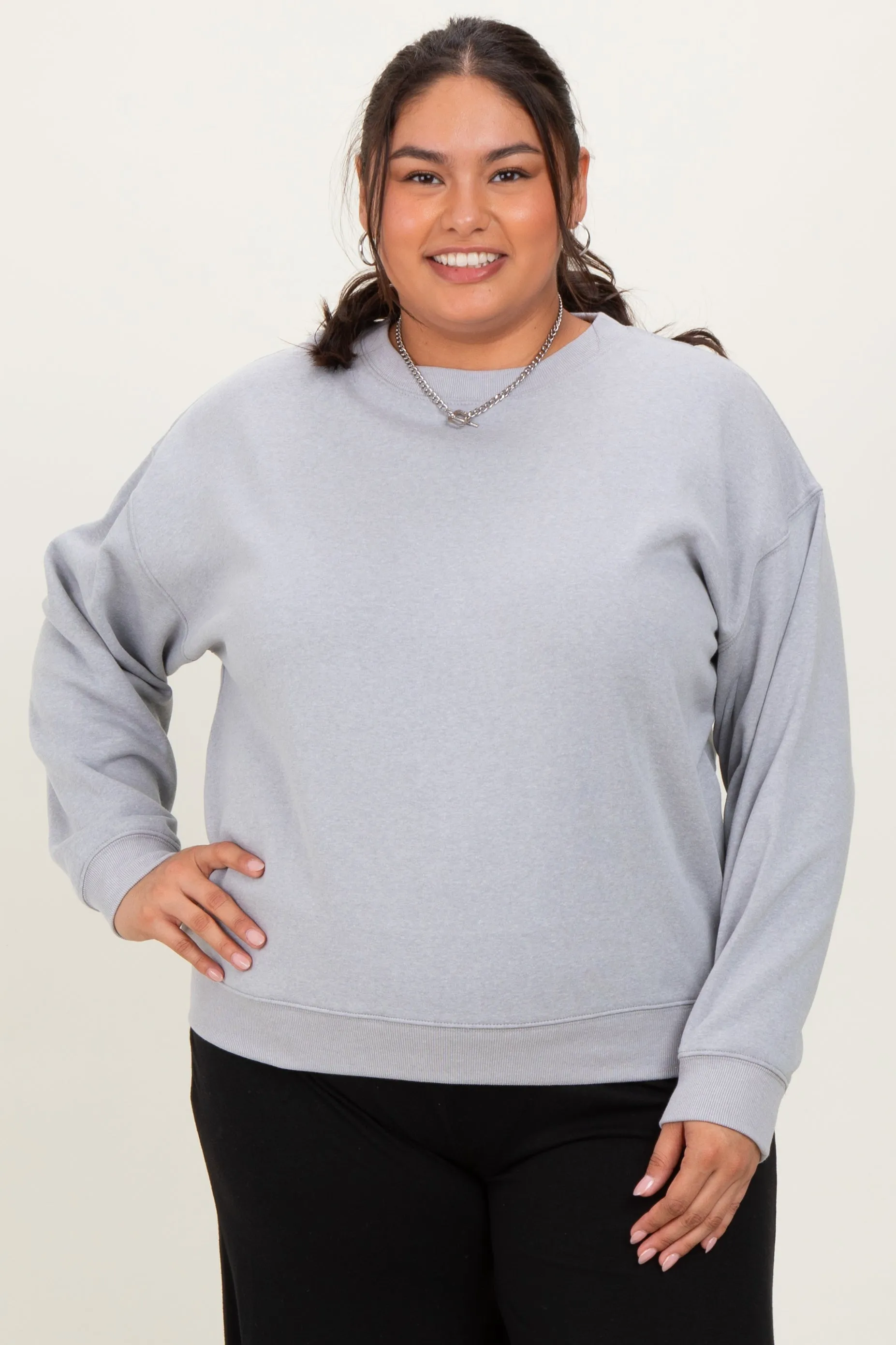 Heather Grey Basic Fleece Crewneck Sweatshirt sold by Pinkblush