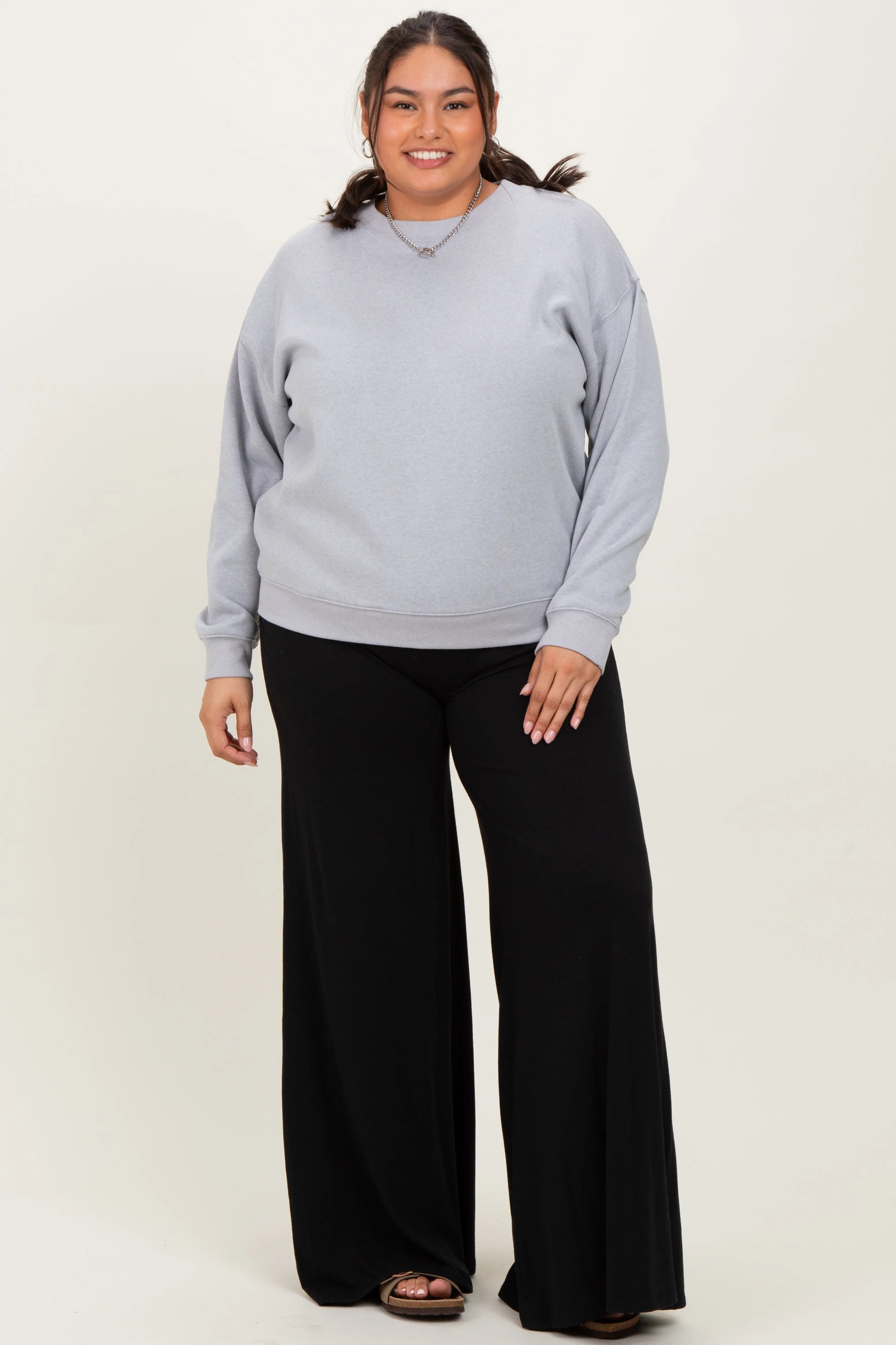 Heather Grey Basic Fleece Crewneck Sweatshirt sold by Pinkblush product image thumbnail 2