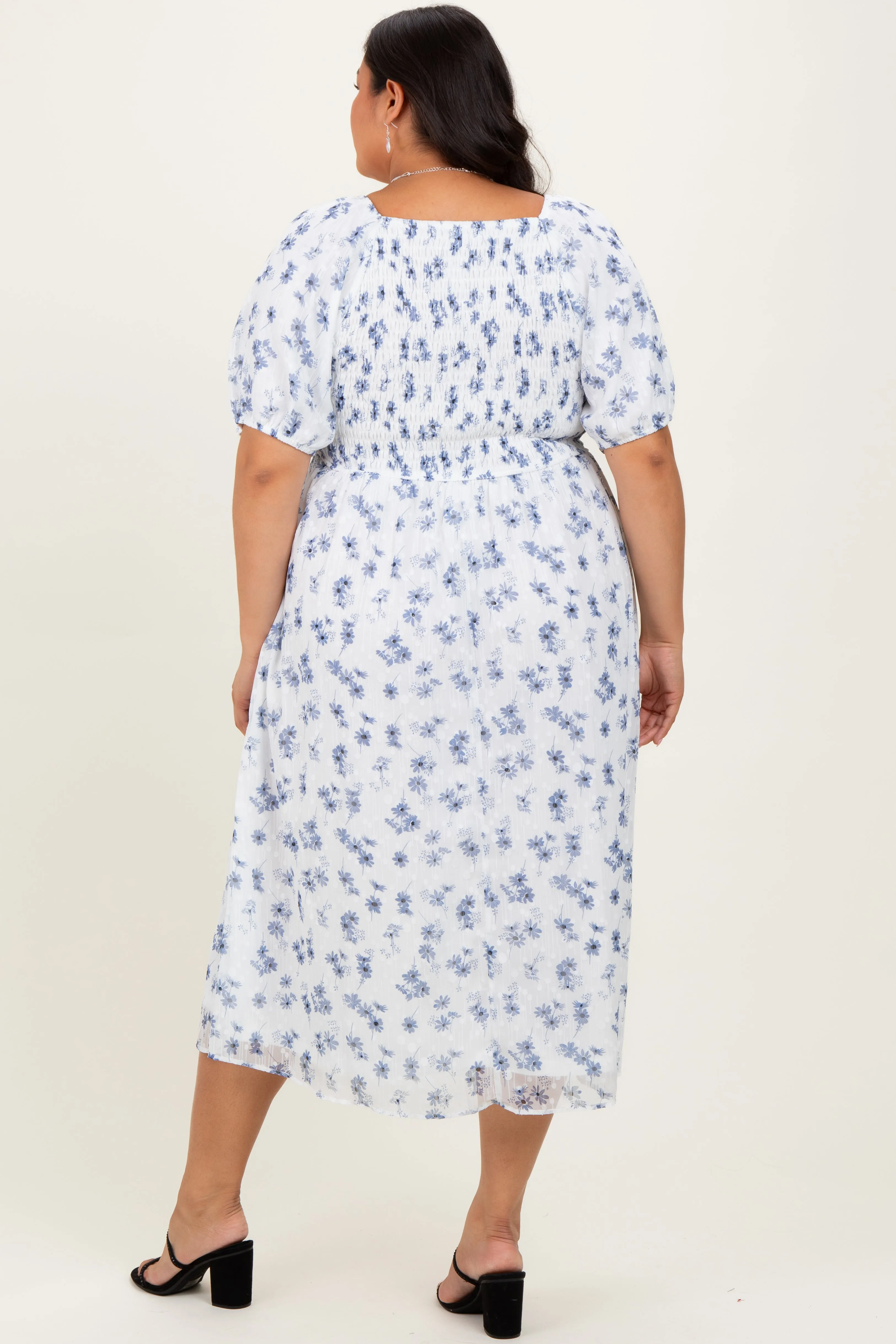 Blue Smocked Cinched Bodice Plus Midi Dress sold by Pinkblush product image thumbnail 4