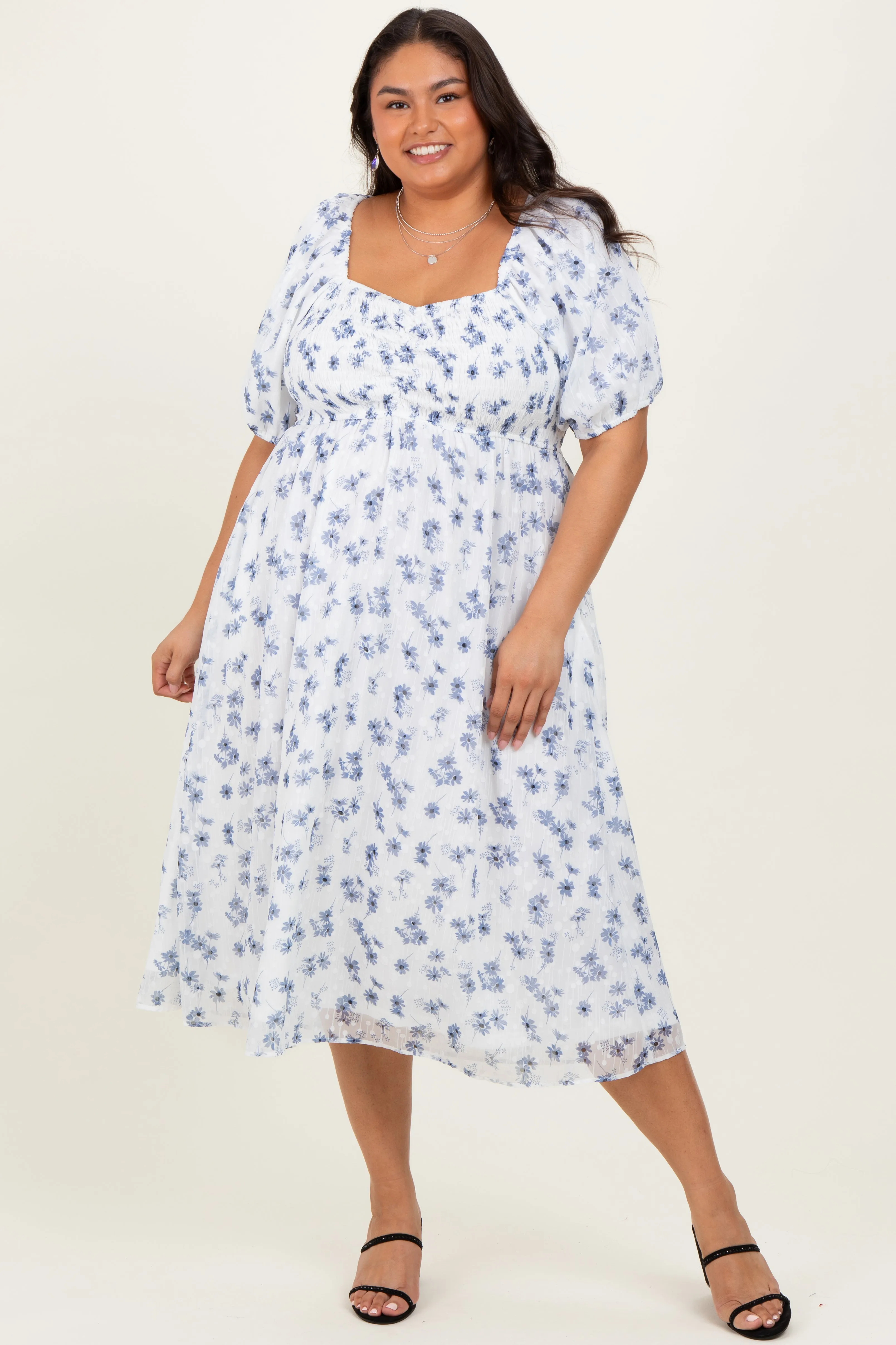 Blue Smocked Cinched Bodice Plus Midi Dress sold by Pinkblush product image thumbnail 2