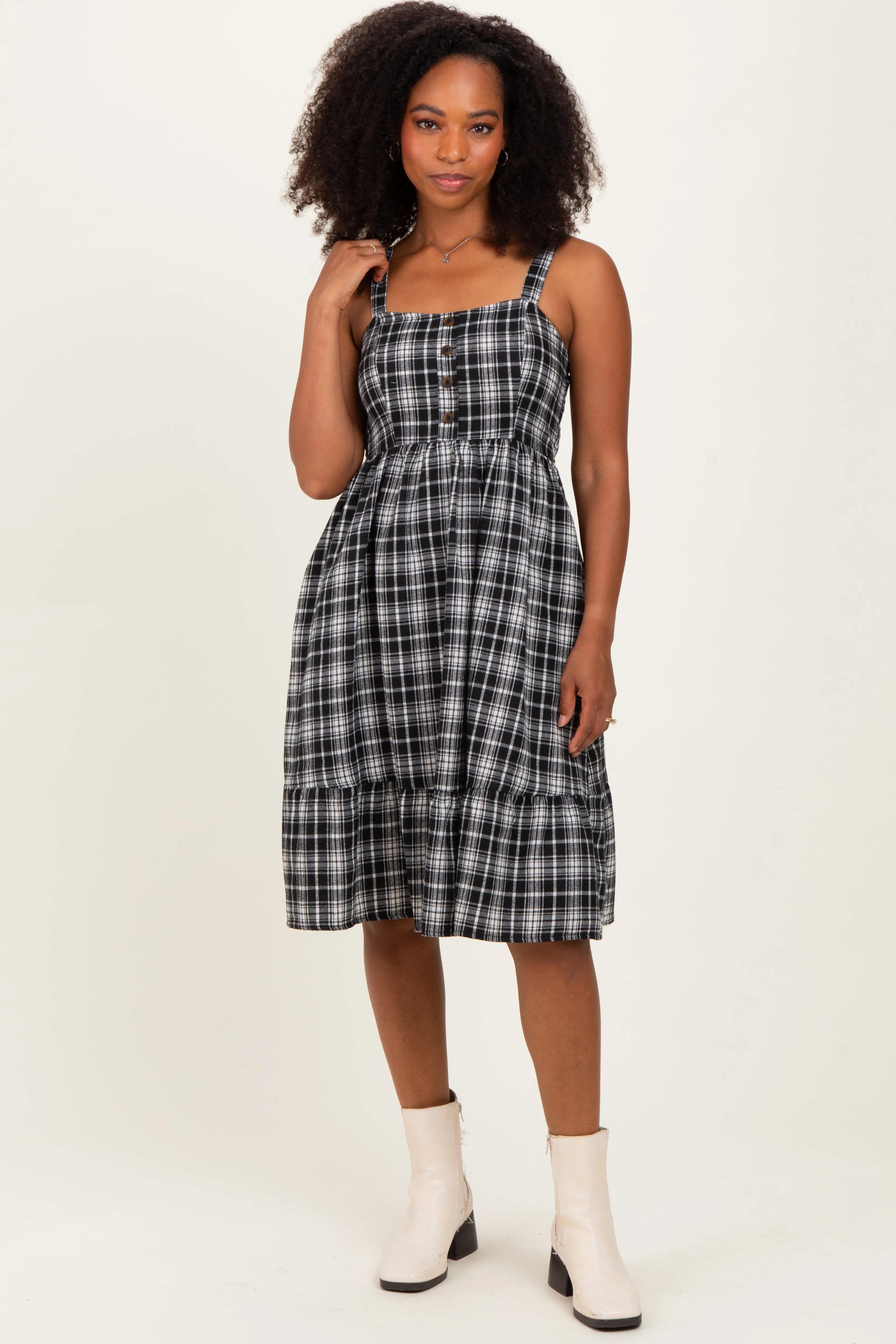 Black Plaid Square Neck Dress sold by Pinkblush product image thumbnail 2
