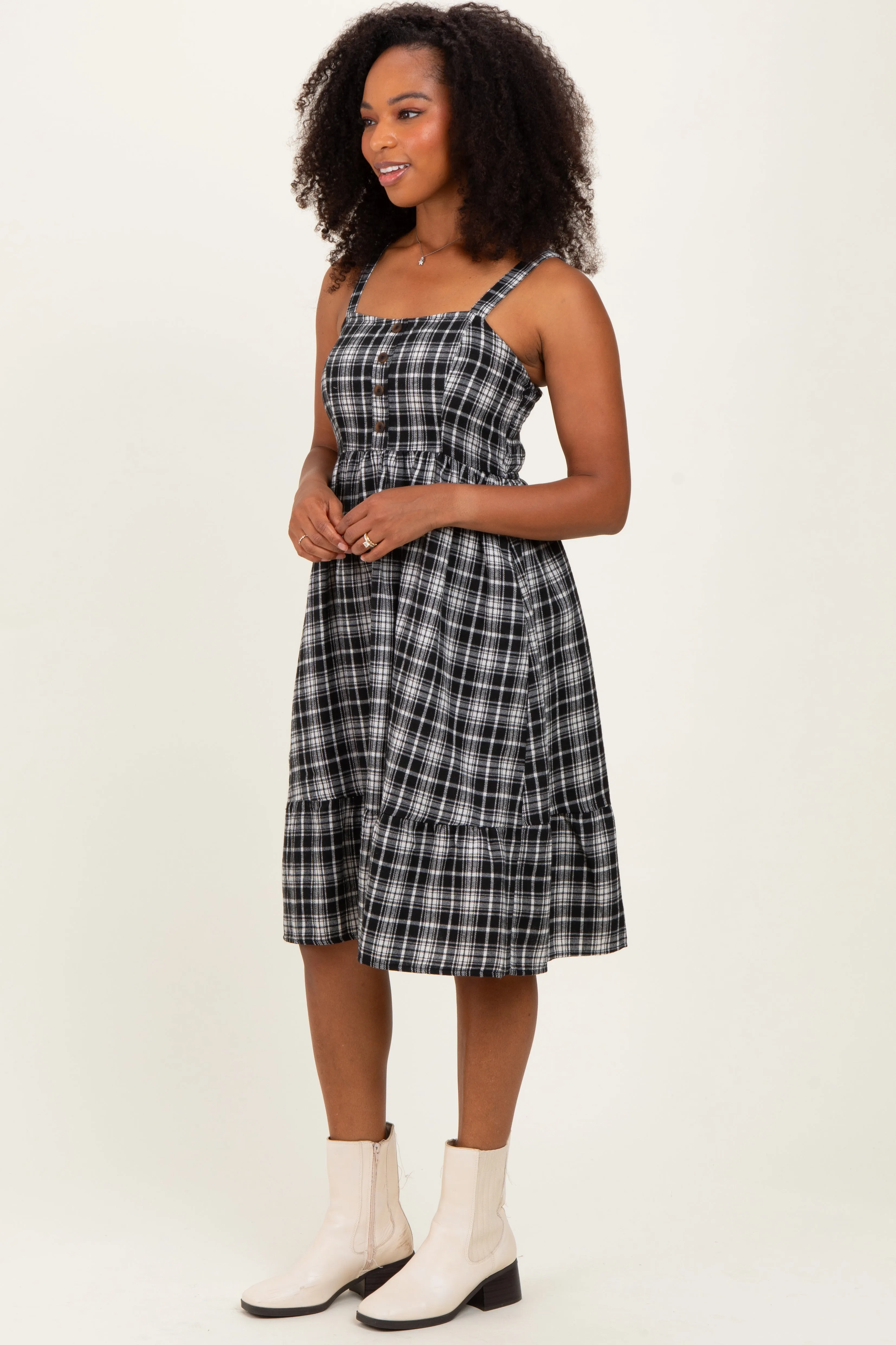 Black Plaid Square Neck Dress sold by Pinkblush product image thumbnail 3
